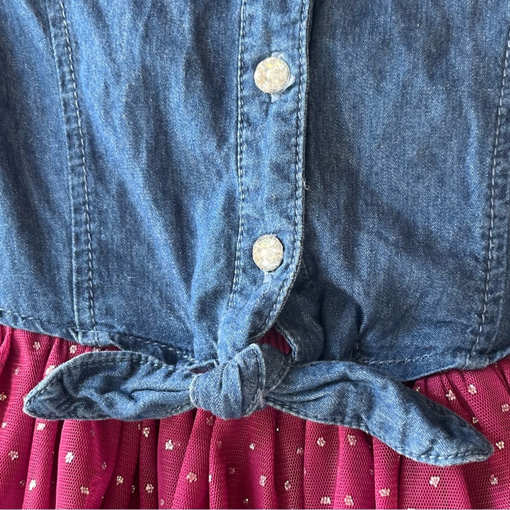 Girl's Guess Blue Denim & Burgundy Shimmer Tulle Skirt 2 Piece Look Dress Size 6 - Picture 4 of 8